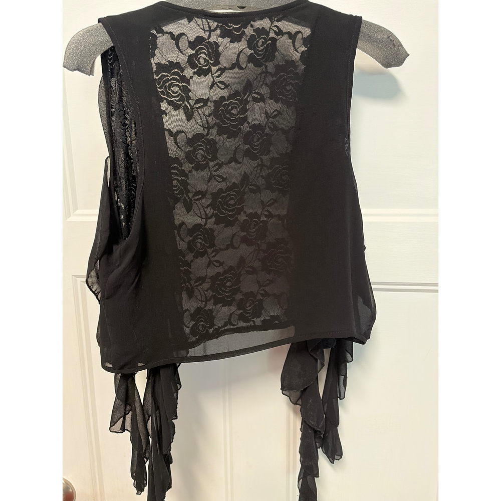 No label Black Lace Chiffon Ruffle Sleeveless vest - Picture 4 of 4